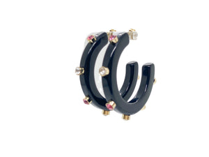 BeJeweled Hoops 1 1/4"-Black with Clear and Pink Rhinestones
