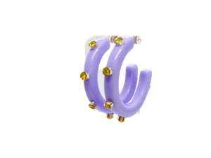 BeJeweled Hoops 1 1/4"-Lilac with Yellow Rhinestones