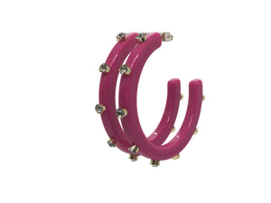 BeJeweled Hoops 2"-Hot Pink with Clear Rhinestones