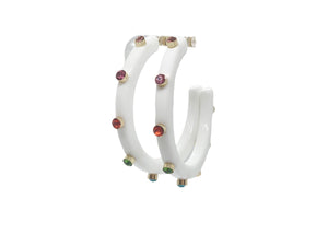 BeJeweled Hoops 2"-White with Multi Colored Stones