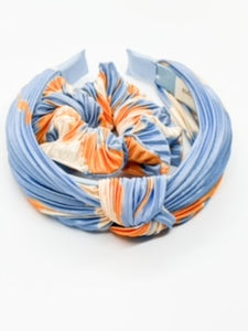 Blue Orange knotted multi color with Scrunchie
