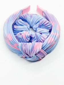 Blue Pink knotted multi color with Scrunchie