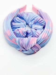 Blue Pink knotted multi color with Scrunchie
