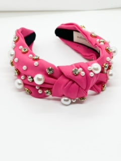 Fucshia with Pearl and Clear Rhinestones Headband