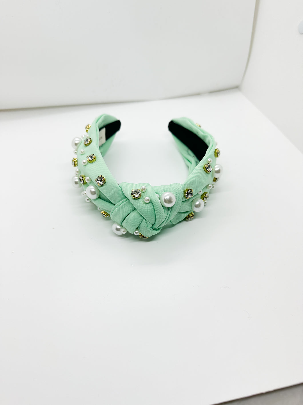 Mint Green with pearl and Clear Stones