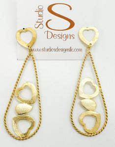 EARRINGS-GOLD PLATED BRASS MULTI HEART EARRINGS