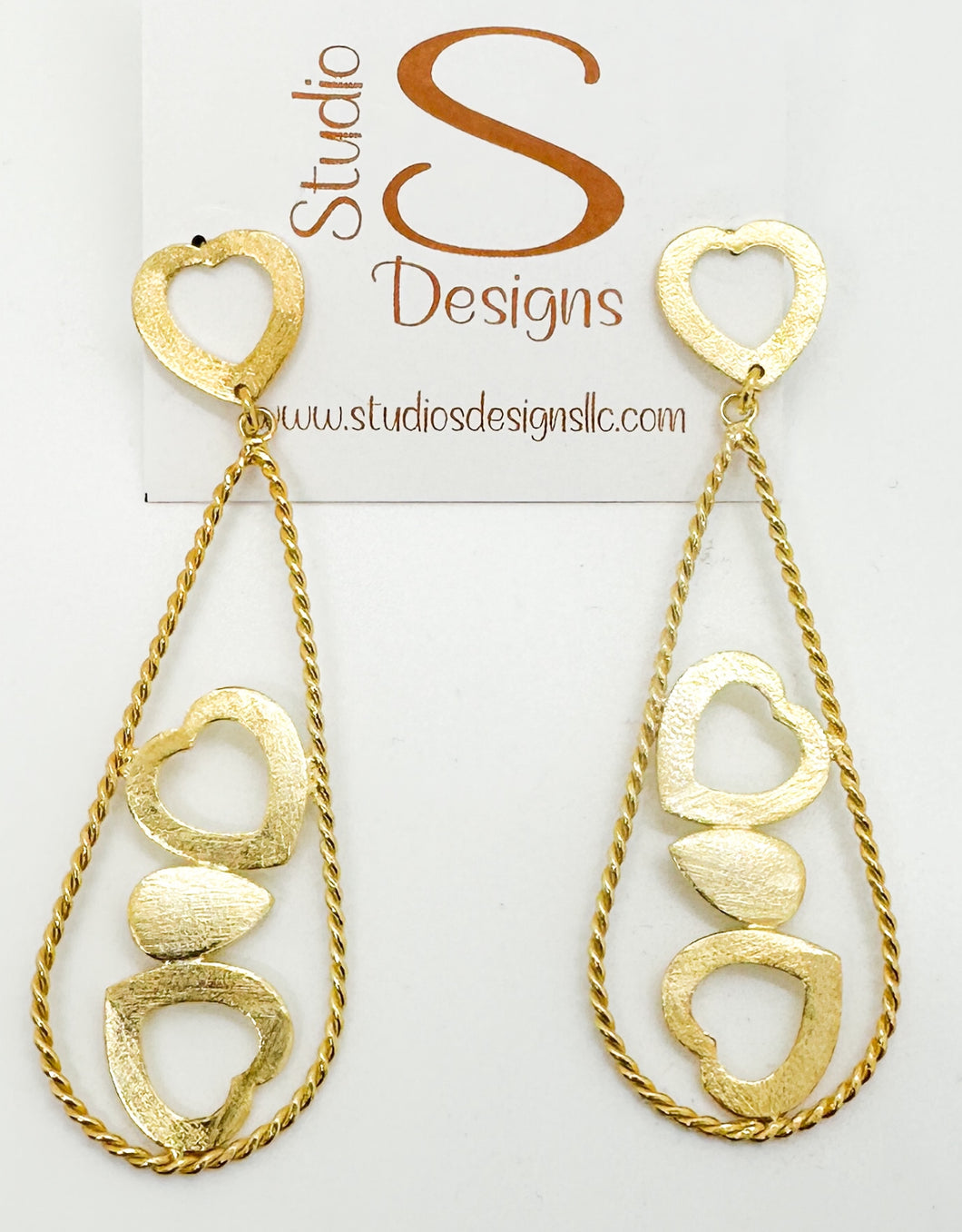 EARRINGS-GOLD PLATED BRASS MULTI HEART EARRINGS