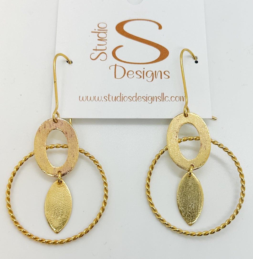 EARRINGS-GOLD PLATED BRASS ABSTRACT DROP EARRINGS