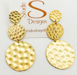 EARRINGS-GOLD PLATED BRASS THREE CIRCLE DROP EARRINGS