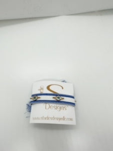Tassel Bracelet White with Royal Blue and Eye Charm