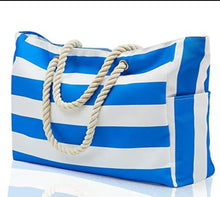 Load image into Gallery viewer, CANVAS TOTE BLUE STRIPE
