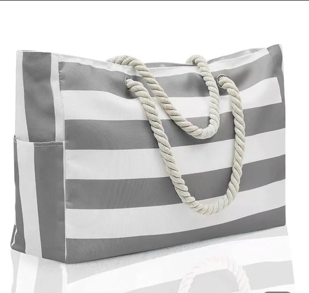 CANVAS TOTE GRAY STRIPE