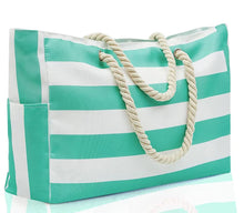 Load image into Gallery viewer, CANVAS TOTE GREEN STRIPE no

