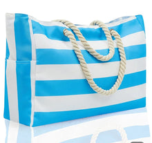 Load image into Gallery viewer, CANVAS TOTE LIGHT BLUE STRIPE
