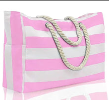 Load image into Gallery viewer, CANVAS TOTE LIGHT PINK STRIPE
