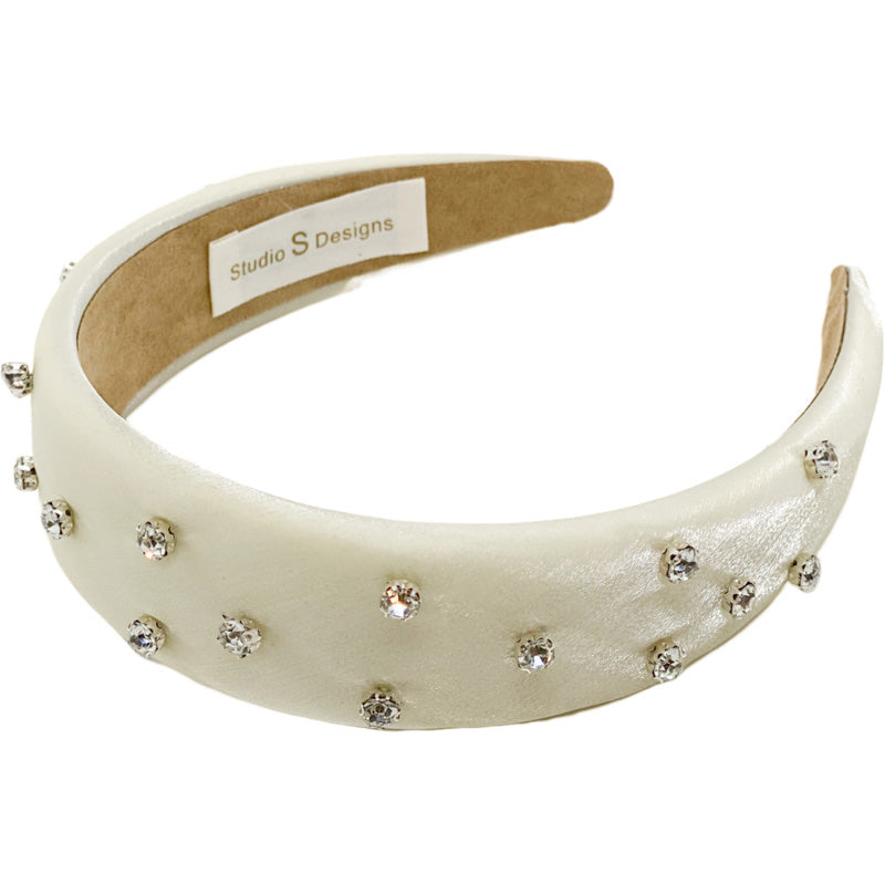 Ivory Silk With Clear Rhinestones Flat Headband