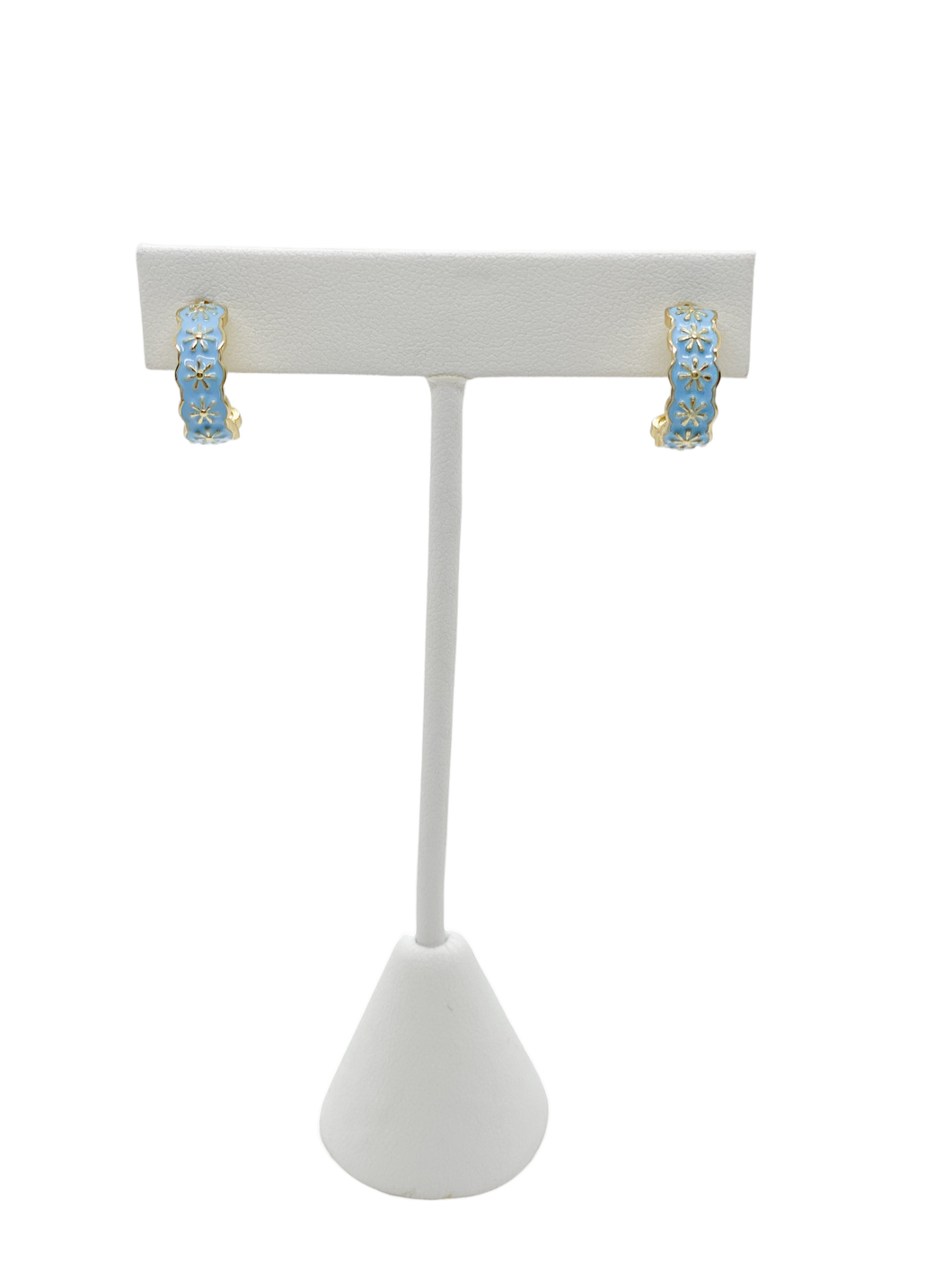 Small Ear Hoops-Light Blue Flowers