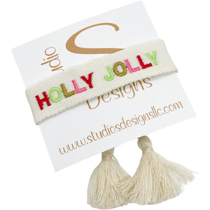 Embroidered Tassel Bracelet-Holly Jolly