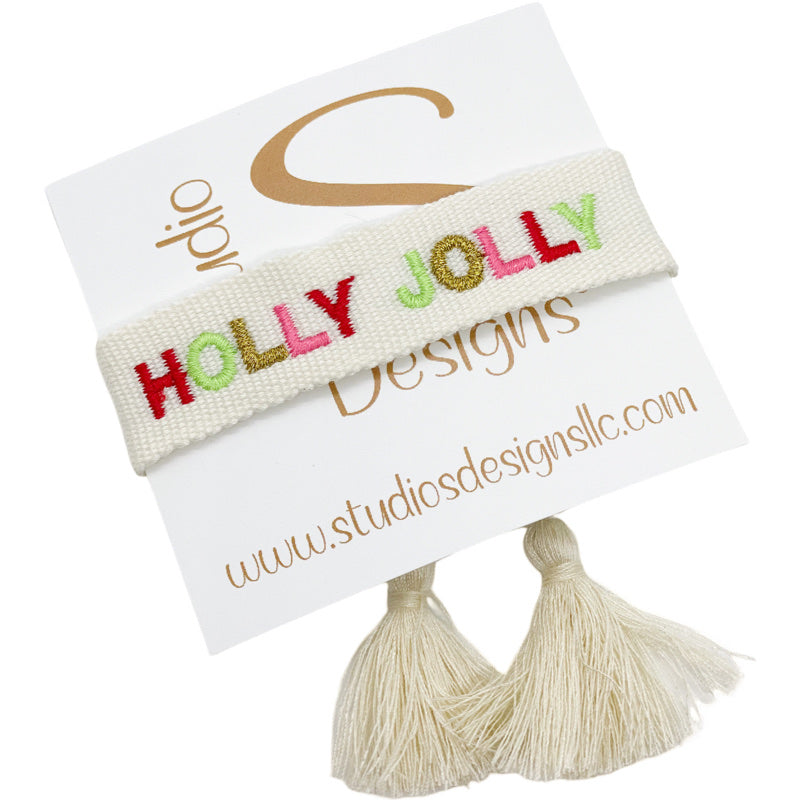 Embroidered Tassel Bracelet-Holly Jolly