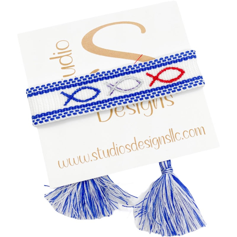 Embroidered Tassel Bracelet-Christian Fish