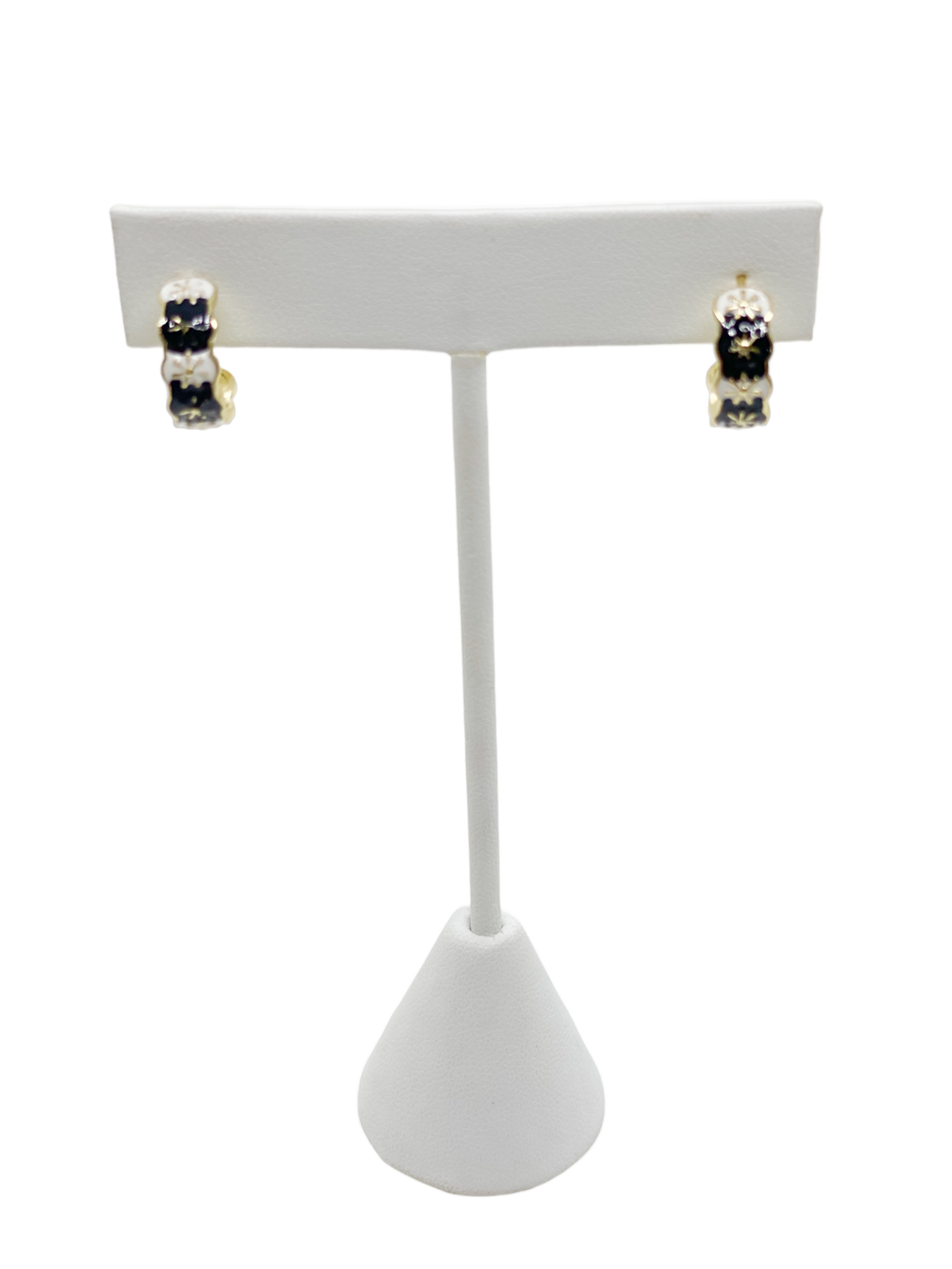 Small Ear Hoops-Black and White Flowers