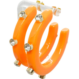 BeJeweled 1 1/4" Hoops- Tennessee Orange with Clear Rhinestones