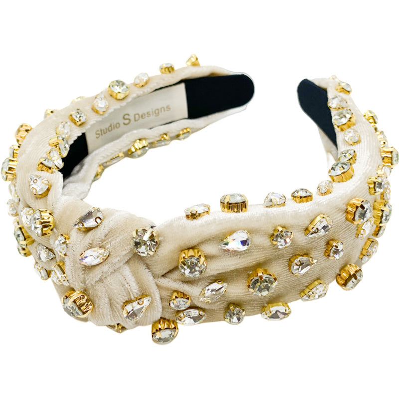 Ivory Velvet with Clear Rhinestones Headband