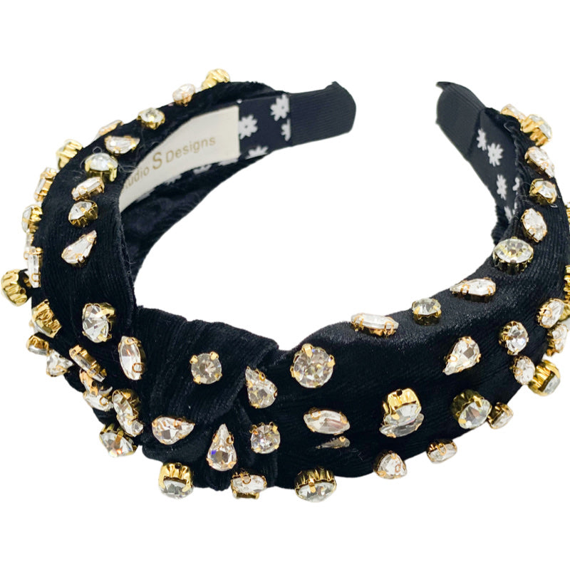 Black Velvet With Clear Rhinestones Headband
