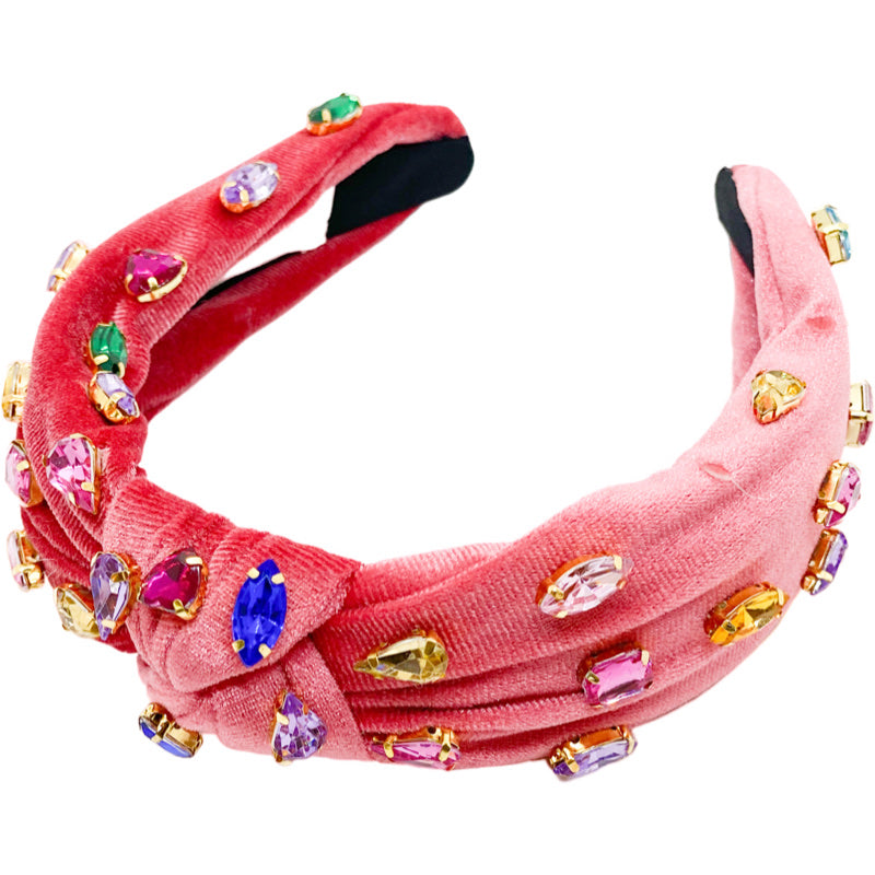 Pink/Mauve Velvet Multi-Colored Rhinestone Embellished Headband