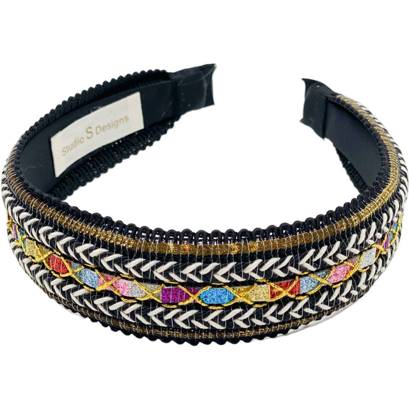 Black With Multi-Colored Woven Headband