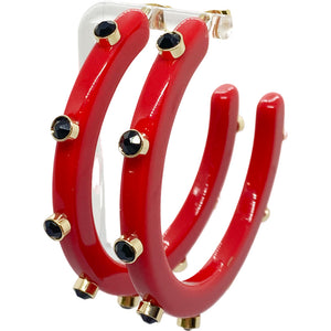 BeJeweled 2" Hoops-Georgia Red with Black Rhinestones