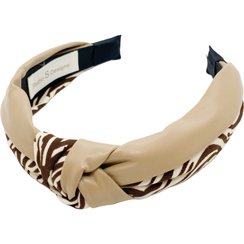 Tan Faux Leather Tiger Stripe Headband