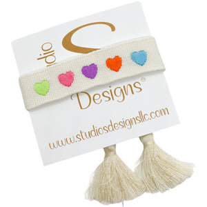 Embroidered Tassel Bracelet-Hearts