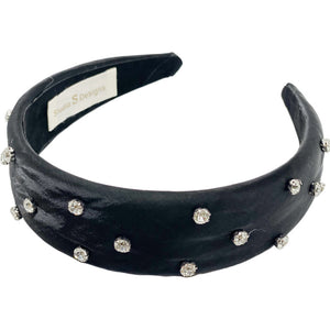Black Silk With Clear Rhinestones Flat Headband