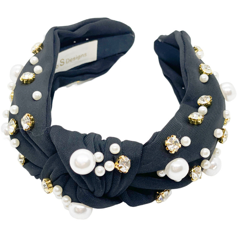 Black w/ Pearls and Clear Rhinestones Headband
