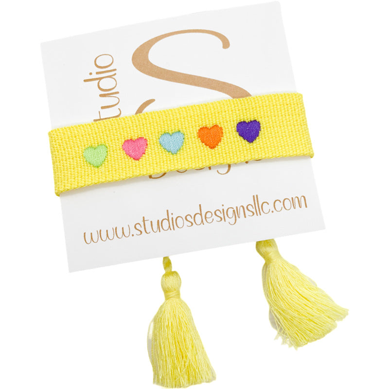 Embroidered Tassel Bracelet-Hearts