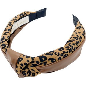 Brown Faux Leather Leopard Headband