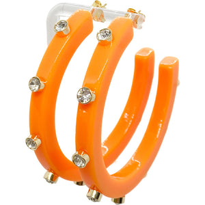 BeJeweled 2" Hoops-Tennessee Orange with Clear Rhinestones