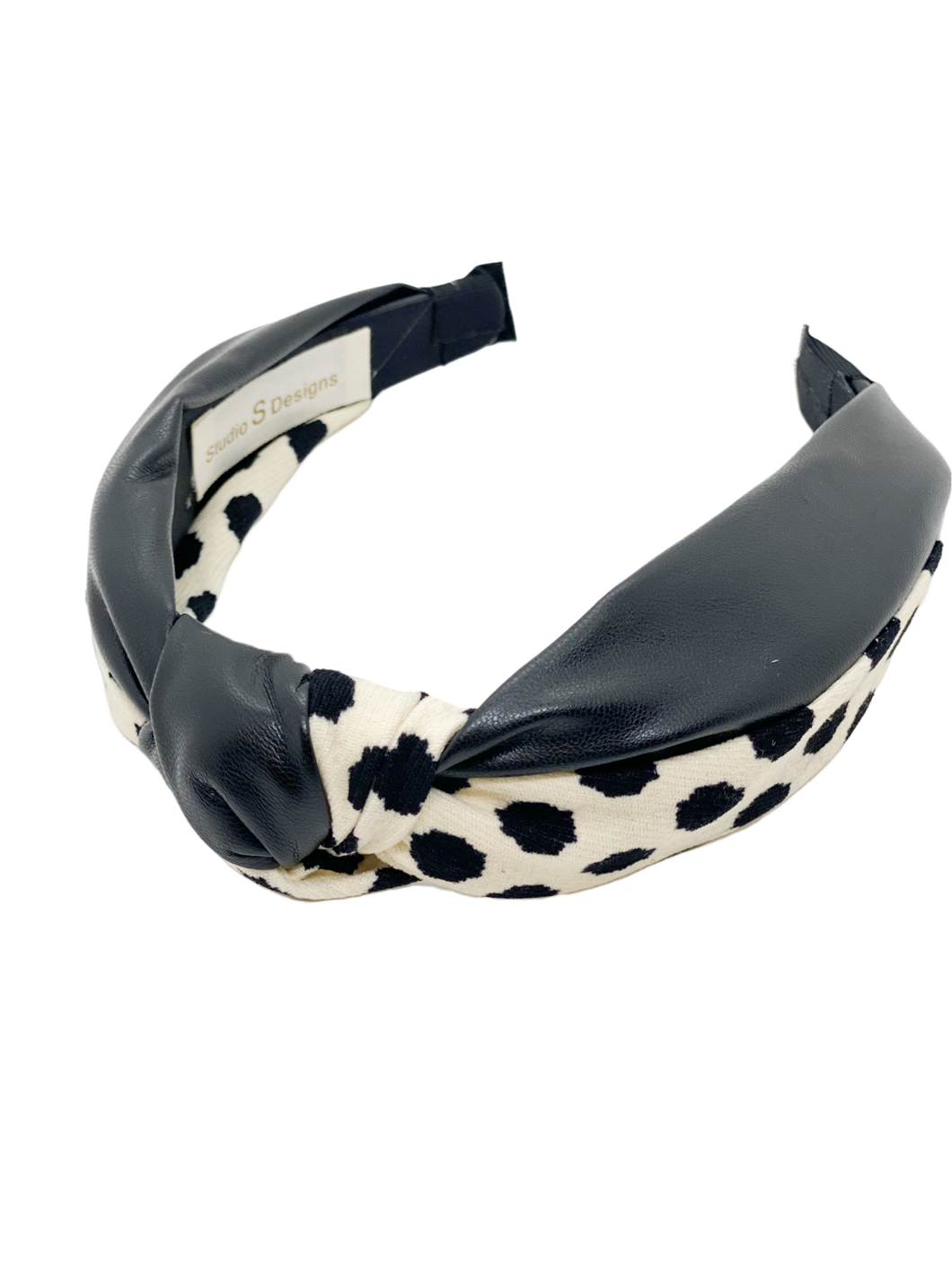 Black Faux Leather Spotted Headband