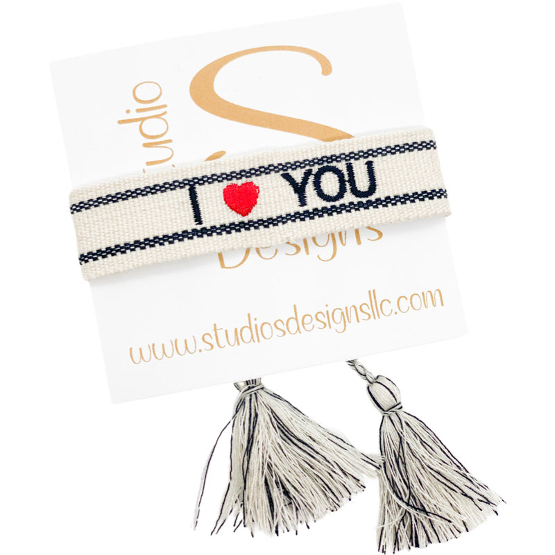 Embroidered Tassel Bracelet-I Love You