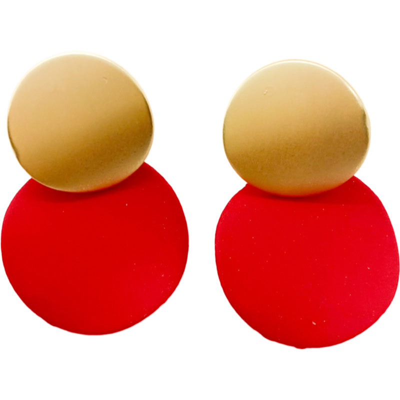 Metal Earrings-Gold and Red