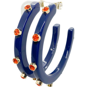 BeJeweled 2" Hoops-Auburn Navy with Orange Rhinestones
