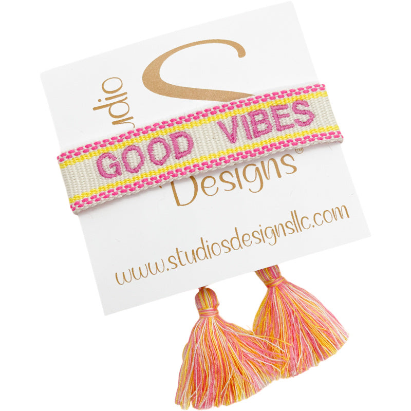 Embroidered Tassel Bracelet-Good Vibes