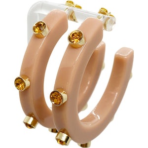 BeJeweled 1 1/4" Hoops-Khaki with Topaz Rhinestones