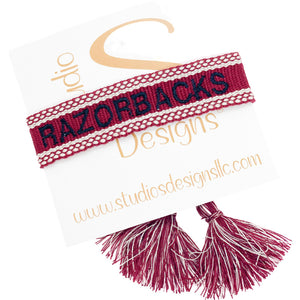 Embroidered Tassel Bracelet-Razorbacks