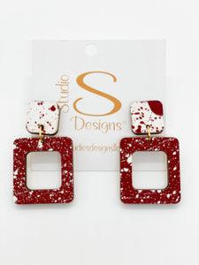 Defense Earrings-Burgandy & white