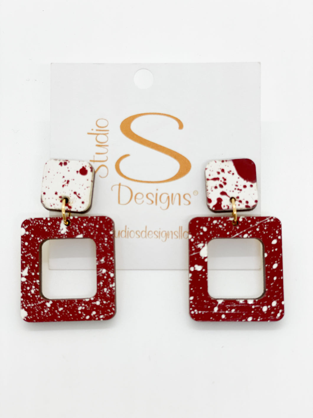 Defense Earrings-Burgandy & white