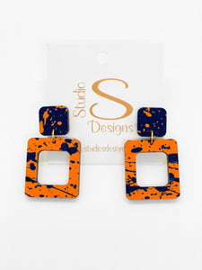 Defense Earrings-Orange, Navy and White