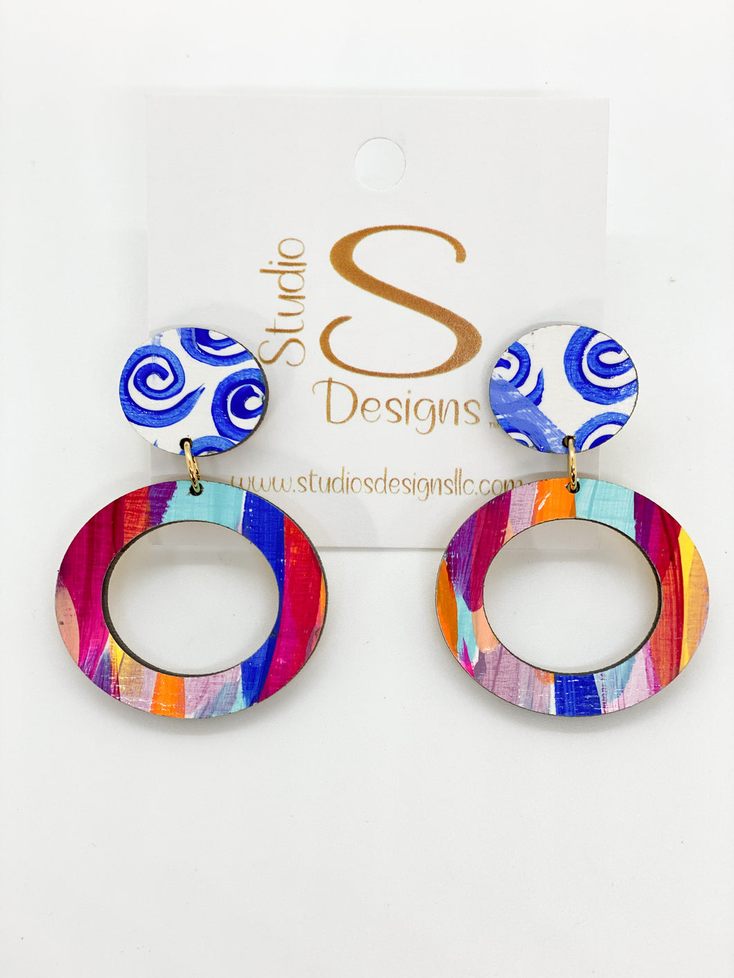 Rosie Earrings-Blue Pink Yellow