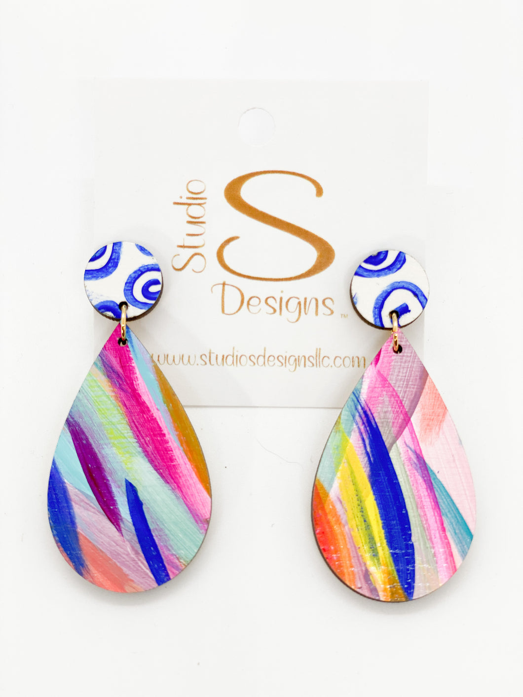 Kelsey Earrings-Blue Pink Yellow Coral